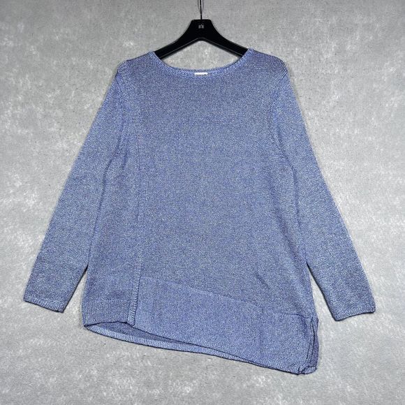 Chico's Sweater 3 XL Blue Shiny Metallic Long Sleeve Asymmetrical Sweater 1867 - Picture 1 of 10